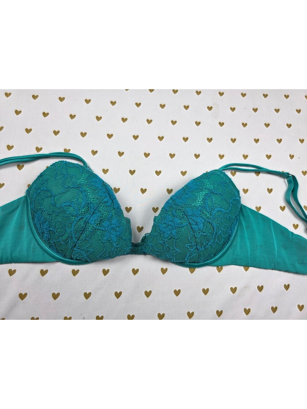 Victorias Secret Vintage Teal Lace Accent 36C Push Up Bra